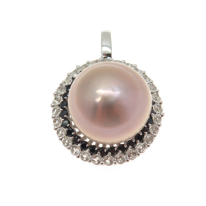 LUCAS LAMETH LUC 925 Sterling Silver Real Pearl White Topaz & Spinel Pendant