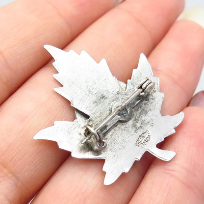 925 Sterling Silver Vintage BMCo Enamel "Lake Louise Alberta" Maple Leaf Brooch