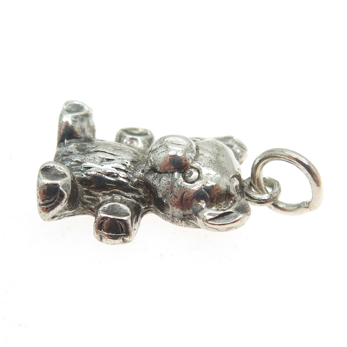 925 Sterling Silver Vintage Teddy Bear Minimalist Charm Oxidized Pendant