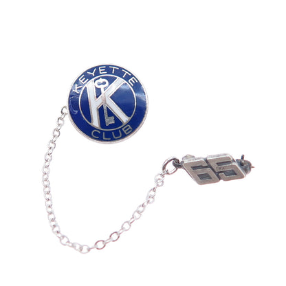 BATES & KLINKE Sterling Silver Vintage 1965 Enamel Keyette Club Double Chain Pin