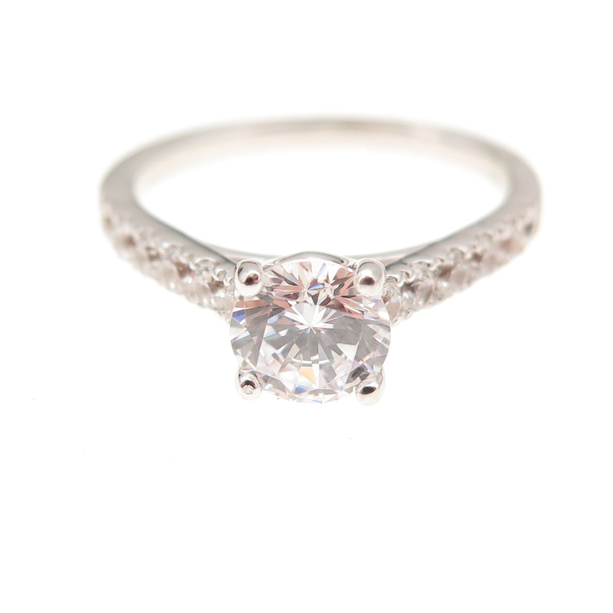 925 Sterling Silver Round-Cut C Z Engagement Ring Size 7