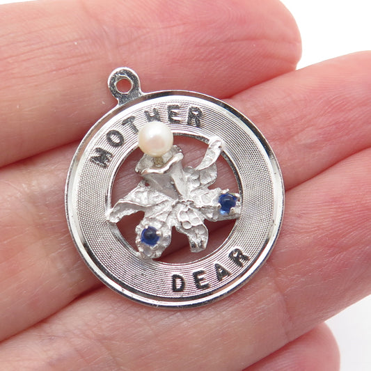 M&M MARK MERCY 925 Sterling Vintage Real Pearl & Rhinestone Dear Mother Pendant