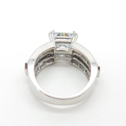 925 Sterling Silver Princess-Cut Round-Cut & Emerald-Cut Shaped C Z Ring Size 5