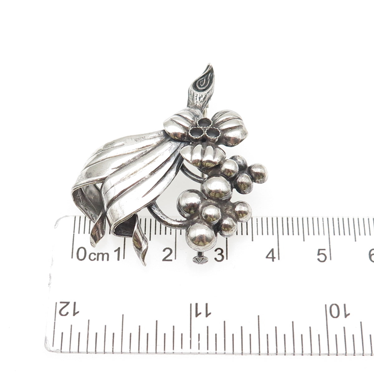Pinco Forening Sterling Silver Vintage 1957 Sweden Flower Oxidized Pin Brooch