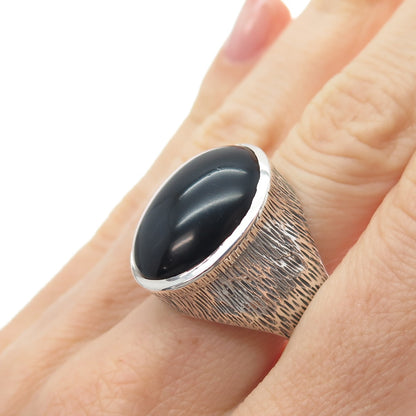 GEM CRAFT Sterling Silver Vintage Black Onyx Modernist Oxidized Ring Size 9.75