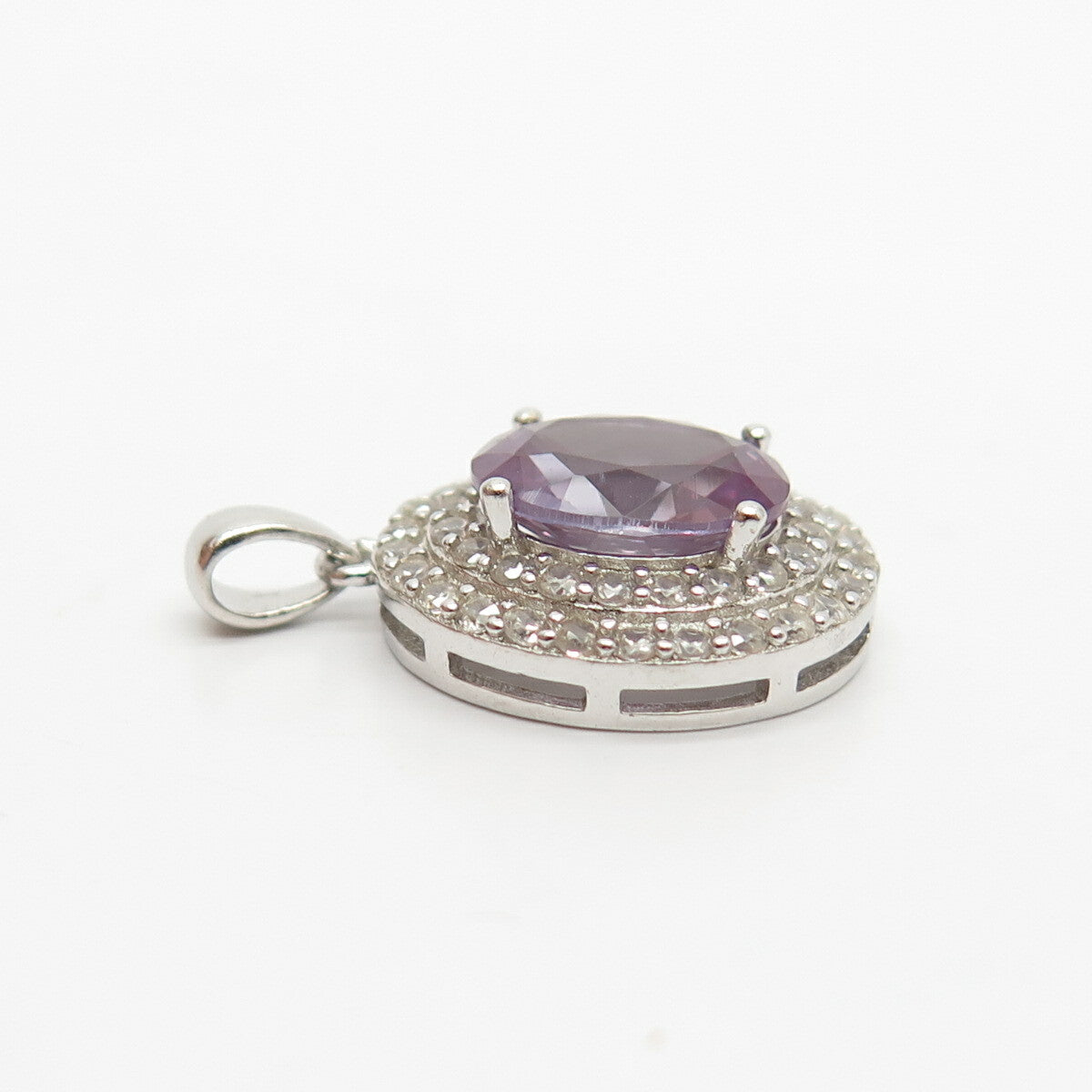 925 Sterling Silver Real White Topaz Gem & Lab-Created Alexandrite Pendant