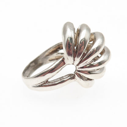 925 Sterling Silver Vintage Modernist Ribbed Dome Oxidized Ring Size 7