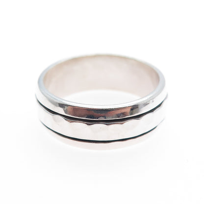 925 Sterling Silver Vintage Modernist Hammered Rotating Band Ring Size 9.25