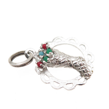 925 Sterling Silver Vintage Rhinestone Christmas Stocking Mini Charm Pendant