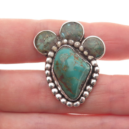 Old Pawn 925 Sterling Silver Vintage Kingman Turquoise Inlay Tribal Ring Size 8