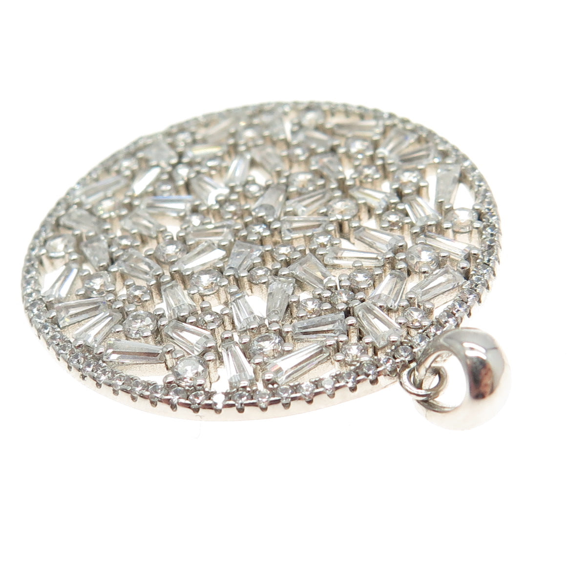 925 Sterling Silver Round & Tapered Baguette-Cut C Z Floral Pendant