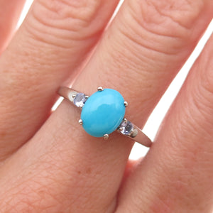 Chuck Clemency 925 Sterling Silver Real Turquoise & Tanzanite Ring Size 8