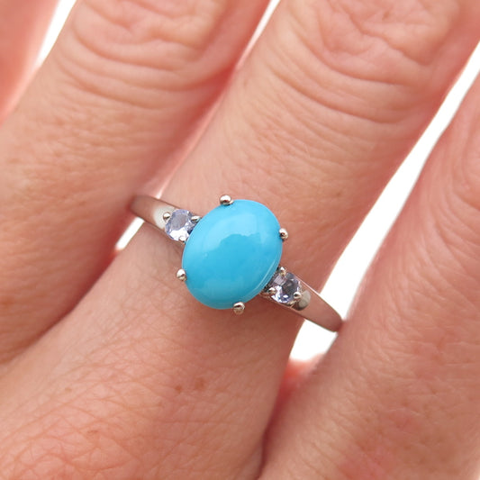 Chuck Clemency 925 Sterling Silver Real Turquoise & Tanzanite Ring Size 8