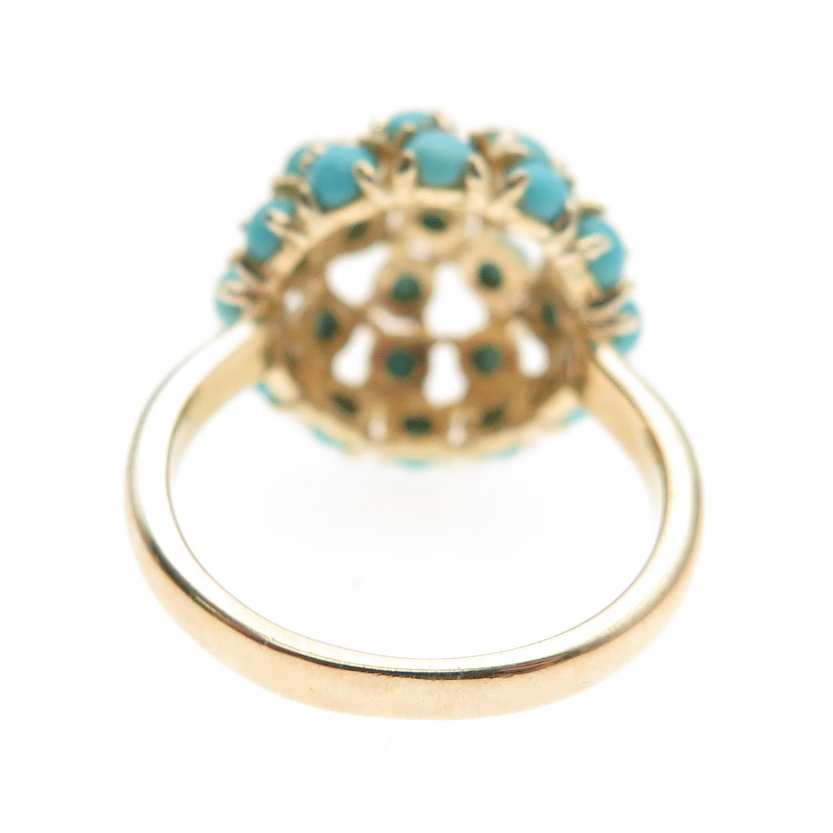 Tehya Oyama 925 Sterling Silver Gold Plated Real Turquoise Dome Ring Size 8.25