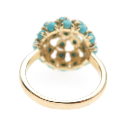Tehya Oyama 925 Sterling Silver Gold Plated Real Turquoise Dome Ring Size 8.25