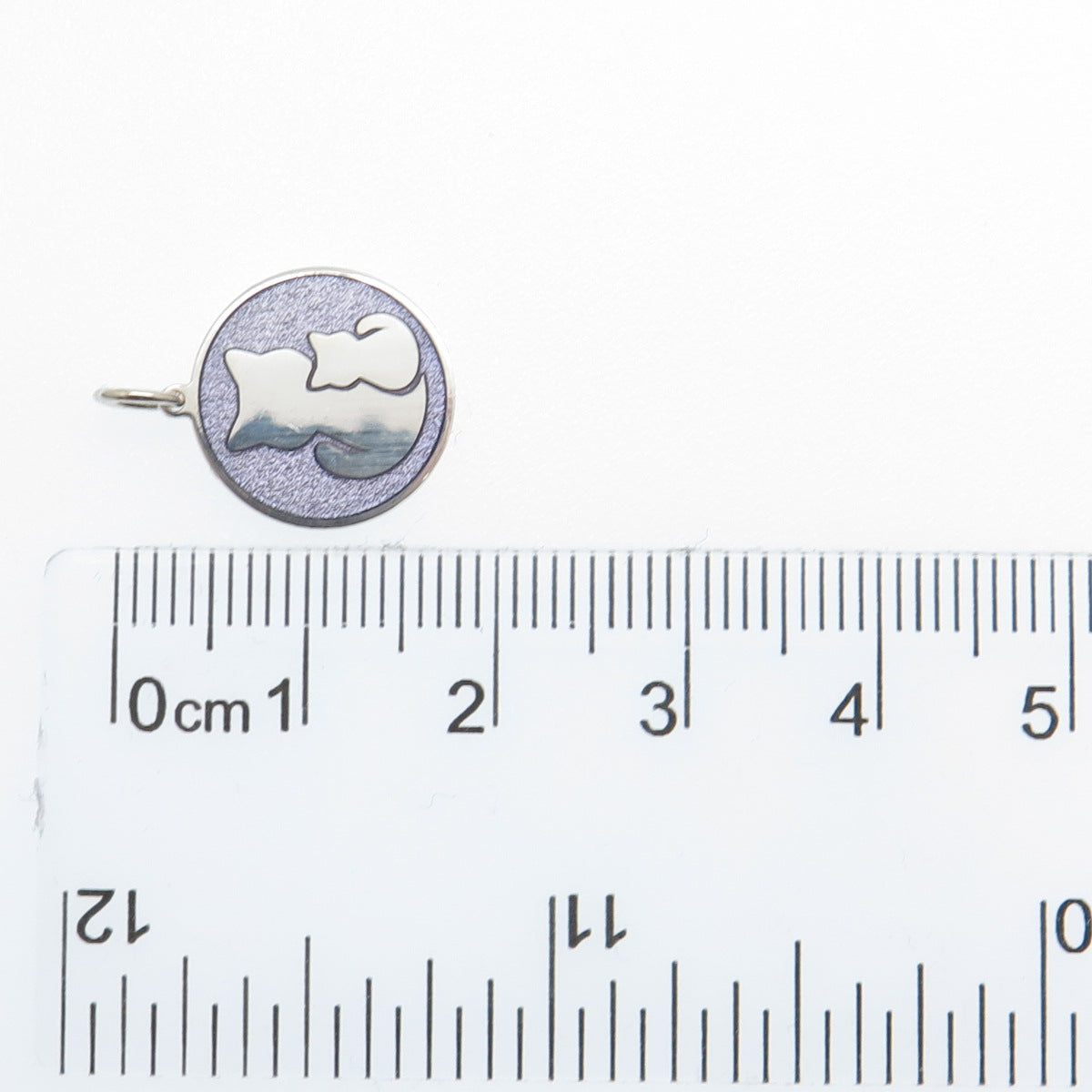 925 Sterling Silver Purple Enamel Mom & Child Cat Minimalist Charm Pendant