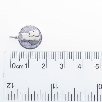 925 Sterling Silver Purple Enamel Mom & Child Cat Minimalist Charm Pendant