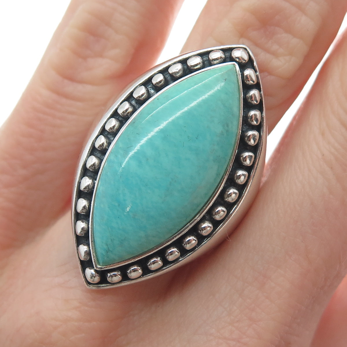 SX SALLY C 925 Sterling Vintage Lone Mountain Turquoise Beaded Ring Size 10.25