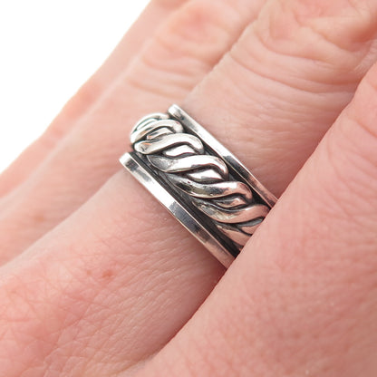 925 Sterling Silver Vintage Roped Oxidized Rotating Band Ring Size 7