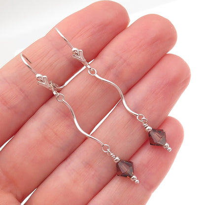 925 Sterling Silver Smoky Crystal Wavy Drop Dangle Earrings