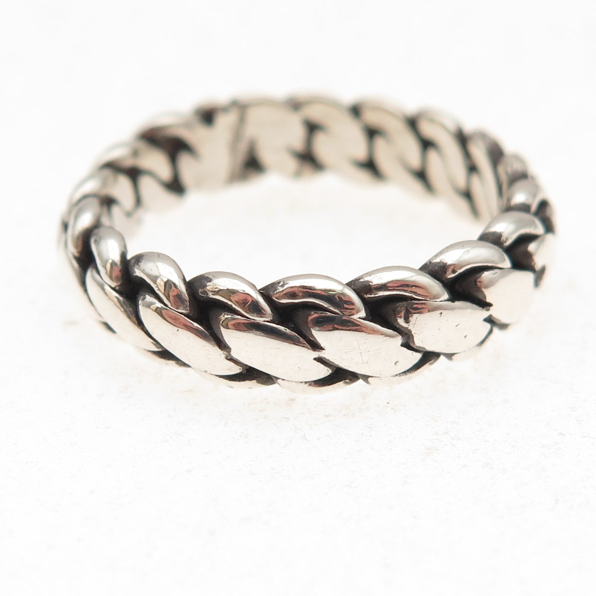 925 Sterling Silver Vintage Mexico Woven Oxidized Band Ring Size 11
