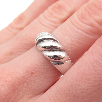 925 Sterling Silver Vintage Modernist Ribbed Oxidized Ring Size 8