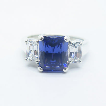 925 Sterling Silver White & Blue C Z Ring Size 9.25