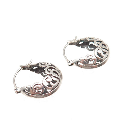 Silpada 925 Sterling Silver Vintage Ornate Oxidized Hoop Earrings