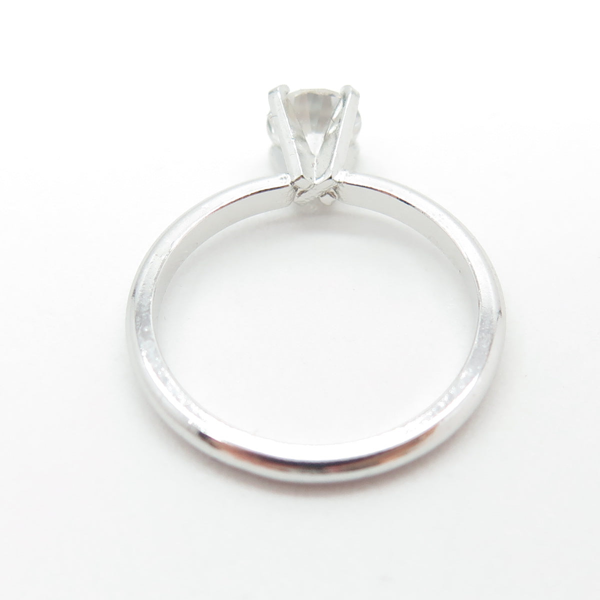 BATTIN & CO. 925 Sterling Silver Vintage Round-Cut C Z Engagement Ring Size 6