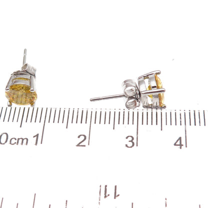 925 Sterling Silver Round-Cut Canary C Z Stud Earrings