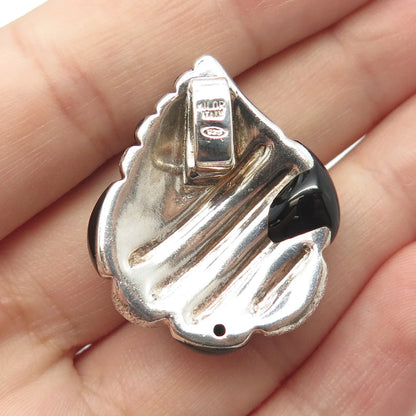 925 Sterling Silver Vintage Milor Italy Real Black Onyx Twisted Teardrop Pendant