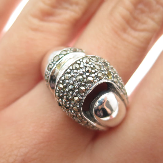 925 Sterling Vintage Real Marcasite Modernist Ring Size 6.75 (missing 1 stone)