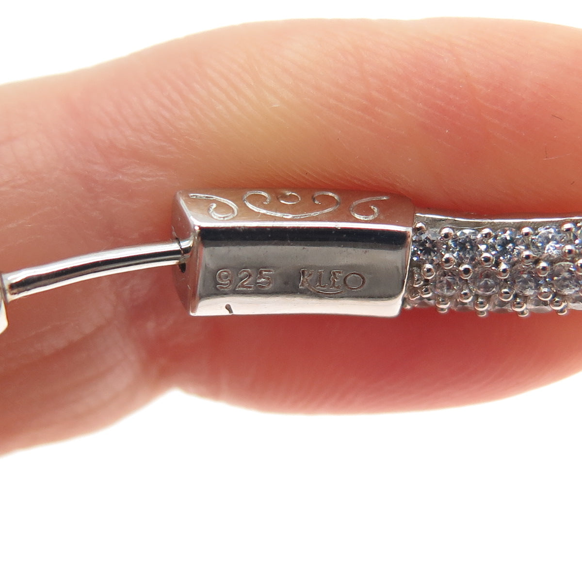 KLEO 925 Sterling Silver Round-Cut C Z In & Out Wavy Large Hoop Earrings