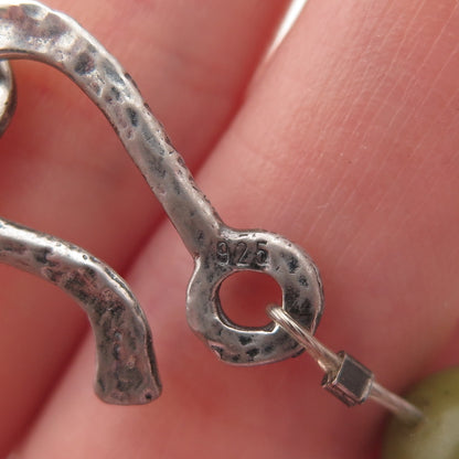 925 Sterling Silver Vintage Real Olive Green Jade Ball Beaded Necklace 16"