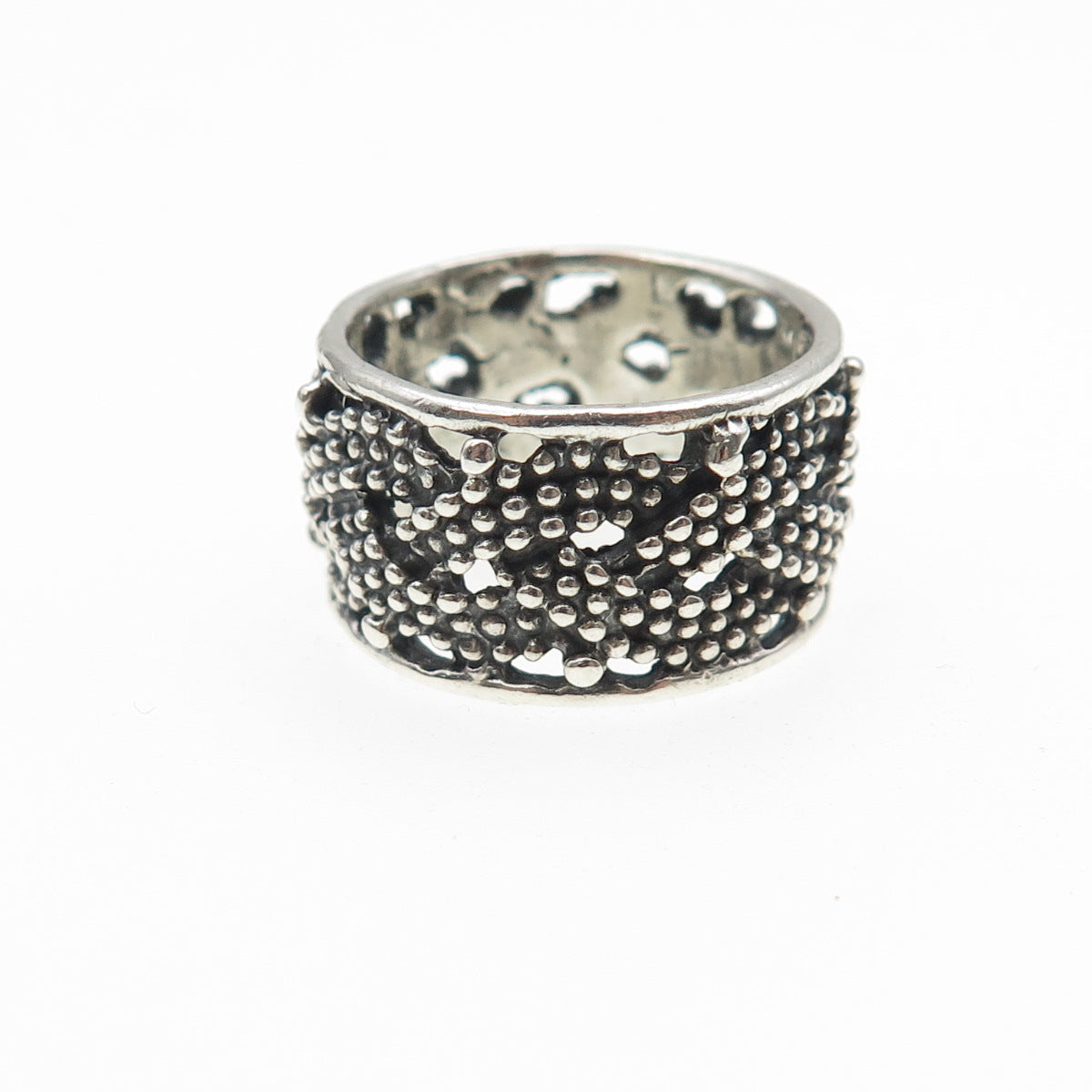 925 Sterling Silver Vintage Woven Granulated Oxidized Band Ring Size 6.75