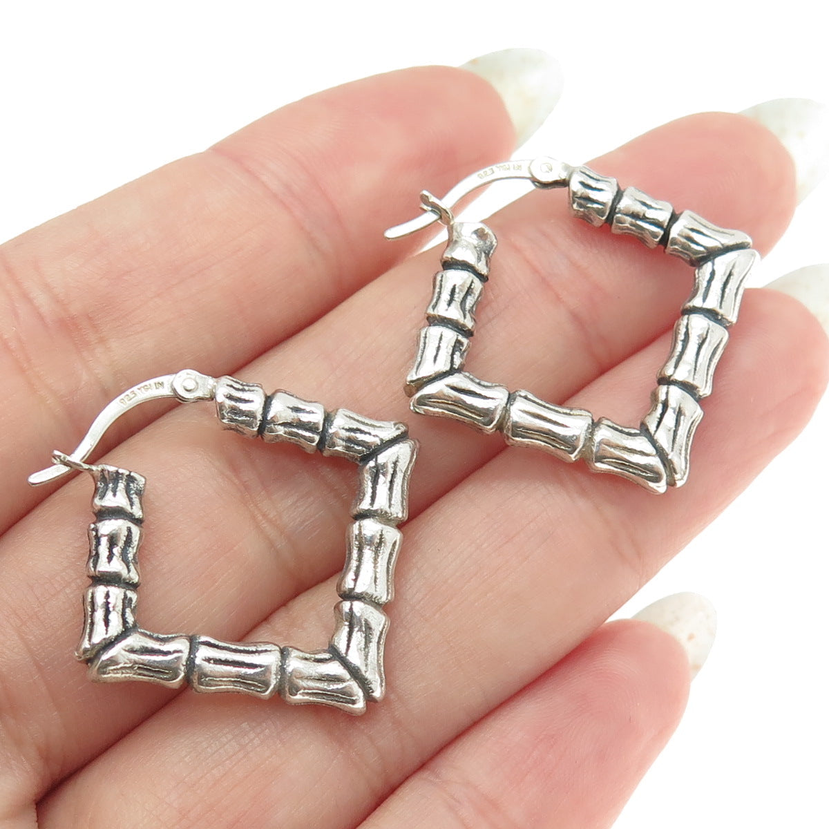 925 Sterling Silver Vintage Bamboo Square Hoop Earrings