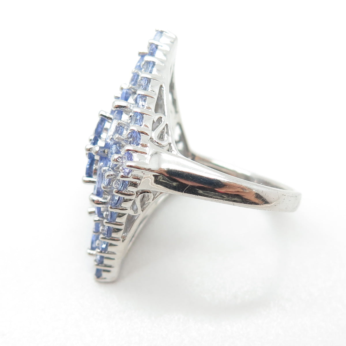 JS JOSEPH SCHMID 925 Sterling Silver Tanzanite Cluster Statement Ring Size 7.25