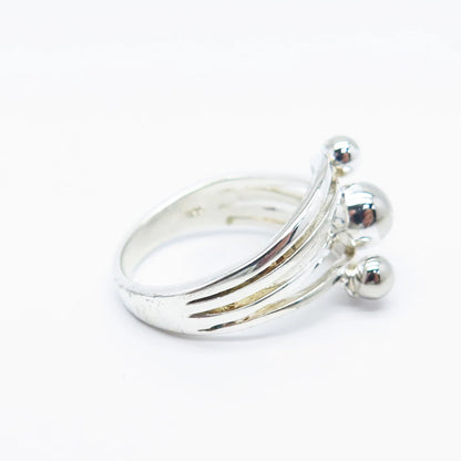 925 Sterling Silver Vintage Ball Wavy Ring Size 7.75