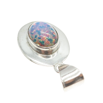 925 Sterling Silver Vintage Mexico Roman Glass Oval Pendant
