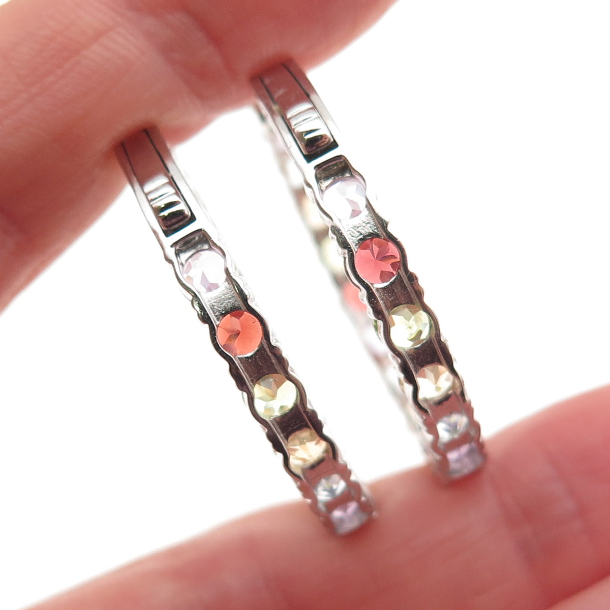 925 Sterling Silver Topaz Amethyst Citrine Garnet Peridot In & Out Hoop Earrings