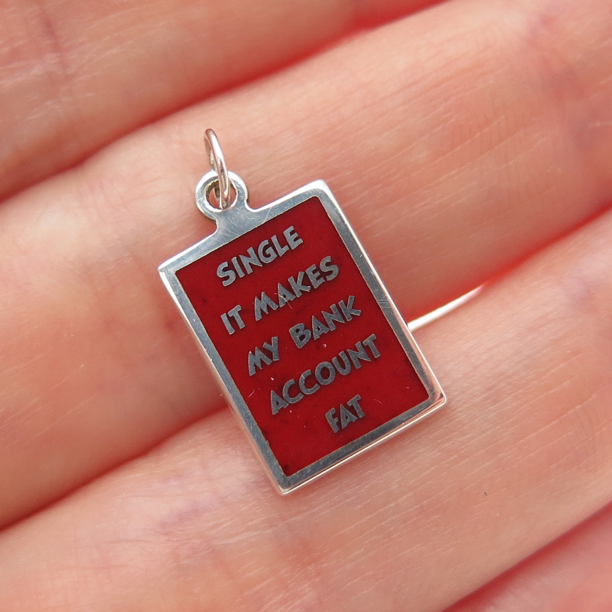 925 Sterling Red Enamel Single It Makes My Bank Account Fat Minimalist Pendant