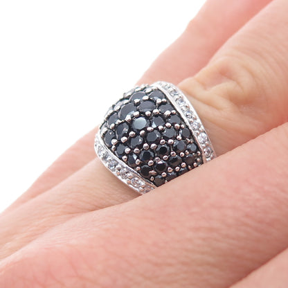 925 Sterling Silver Real Round-Cut Black Spinel & C Z Dome Ring Size 6