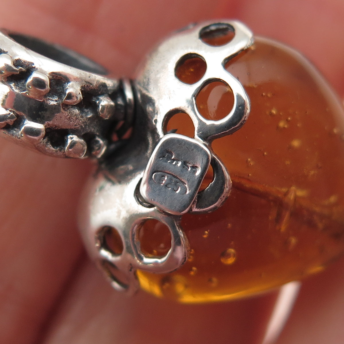 ANSA 925 Sterling Silver Vintage Yellow Glass Modernist Heart Charm Pendant