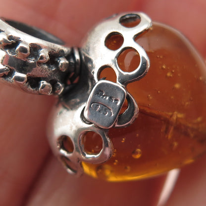 ANSA 925 Sterling Silver Vintage Yellow Glass Modernist Heart Charm Pendant