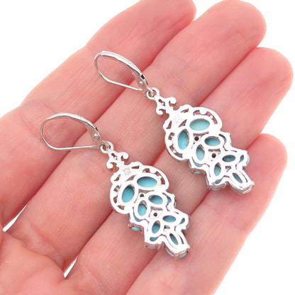Chuck Clemency Sterling Silver 2-Tone Real Turquoise & Amethyst Dangle Earrings