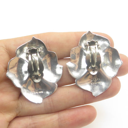 CAROL FELLEY 925 Sterling Silver Vintage 1985 Modernist Flower Clip On Earrings
