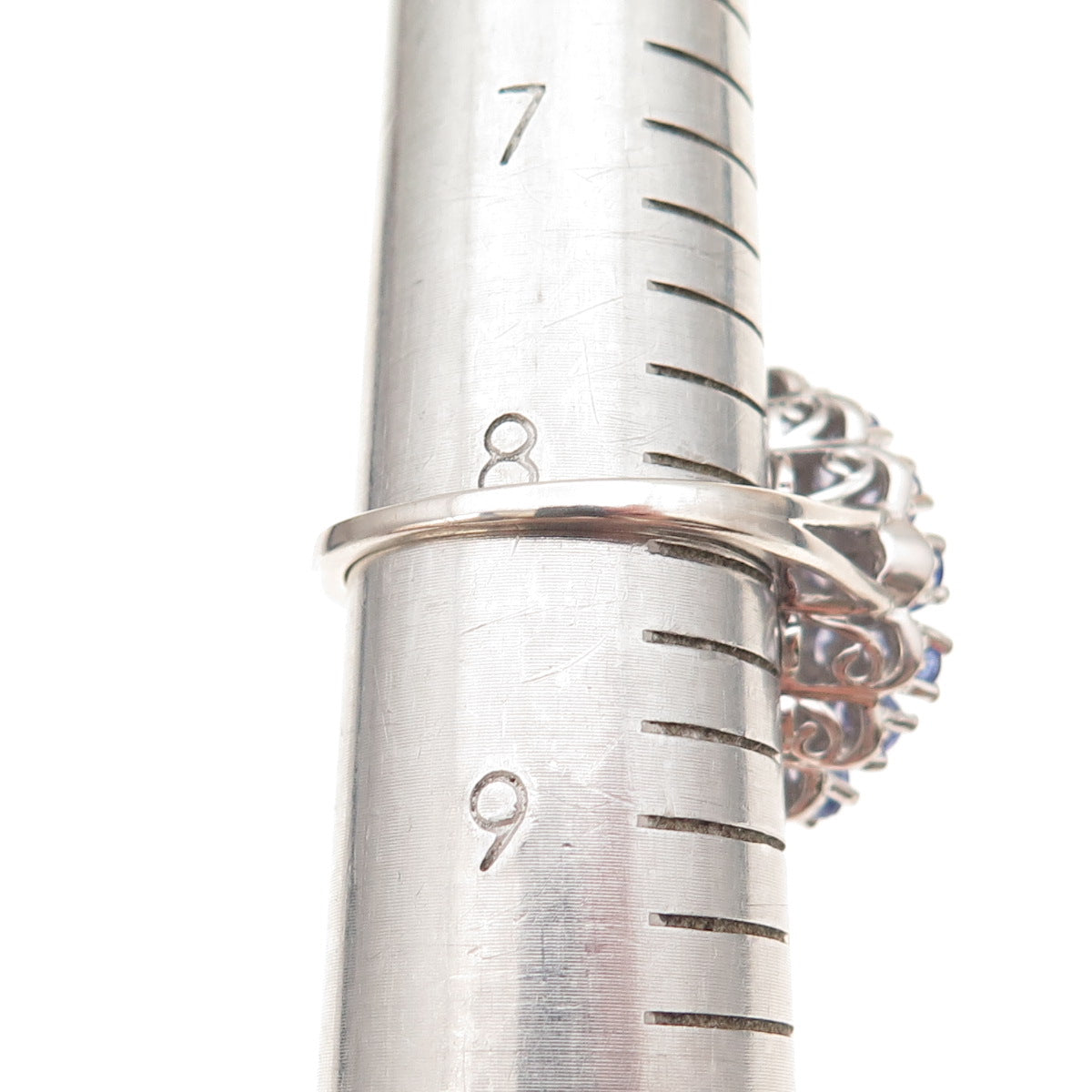 Chuck Clemency 925 Sterling Silver Real Tanzanite Floral Cluster Ring Size 8.25
