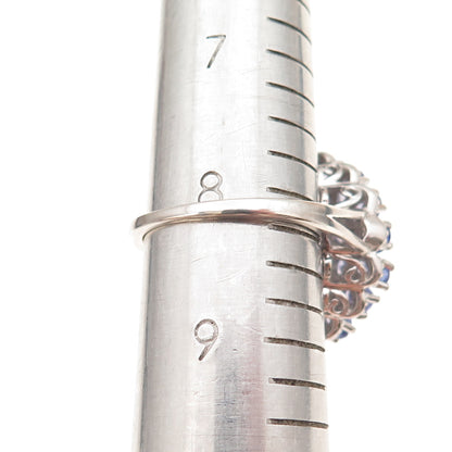 Chuck Clemency 925 Sterling Silver Real Tanzanite Floral Cluster Ring Size 8.25