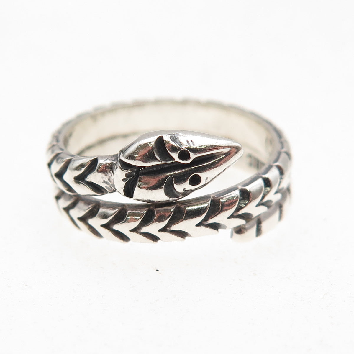 925 Sterling Silver Vintage Mexico Snake Wrap Adjustable Oxidized Ring Size 7