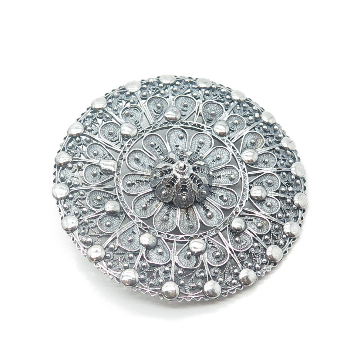 925 Sterling Silver Antique Art Deco Filigree Pin Brooch